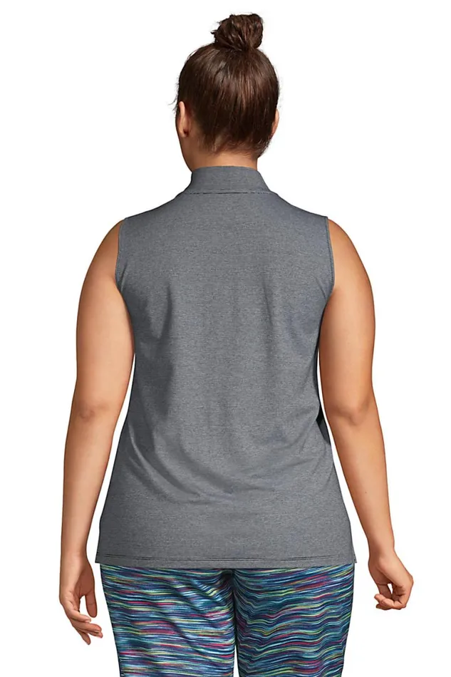 Lands039 End Polo Shirts Women Plus Size Power Performance Quarter Zip Sleeveless Polo Black Pinstripe