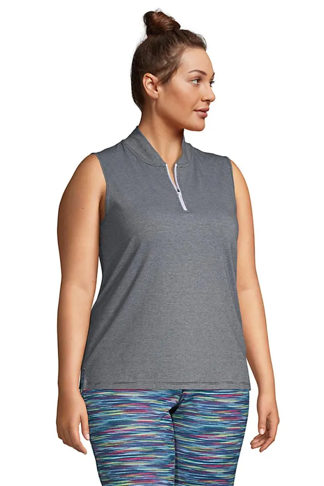 Lands039 End Polo Shirts Women Plus Size Power Performance Quarter Zip Sleeveless Polo Black Pinstripe