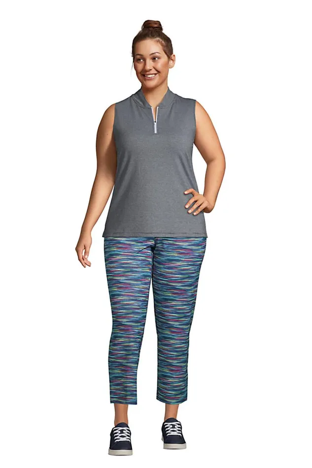 Lands039 End Polo Shirts Women Plus Size Power Performance Quarter Zip Sleeveless Polo Black Pinstripe