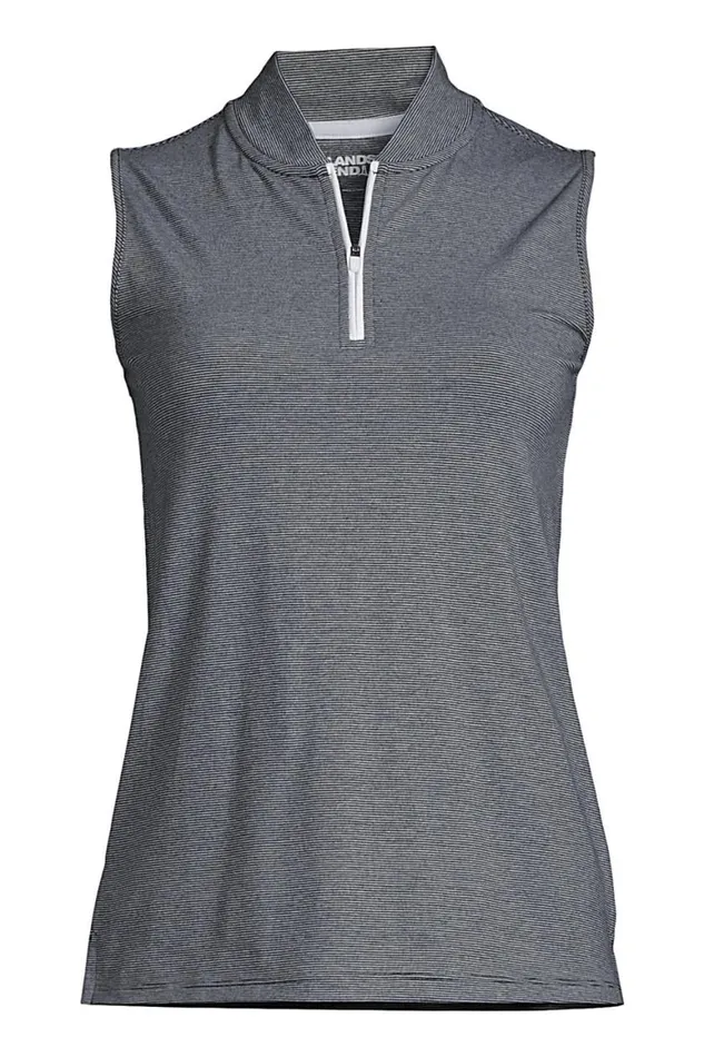 Lands039 End Polo Shirts Women Plus Size Power Performance Quarter Zip Sleeveless Polo Black Pinstripe