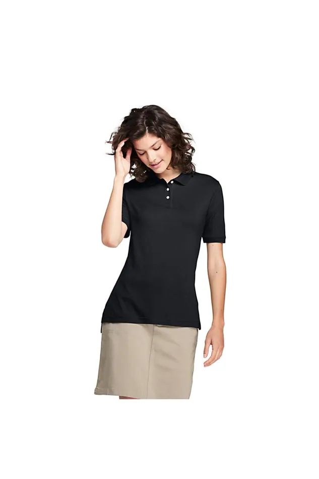 Lands039 End Polo Shirts Women Short Sleeve Interlock Polo Shirt Black