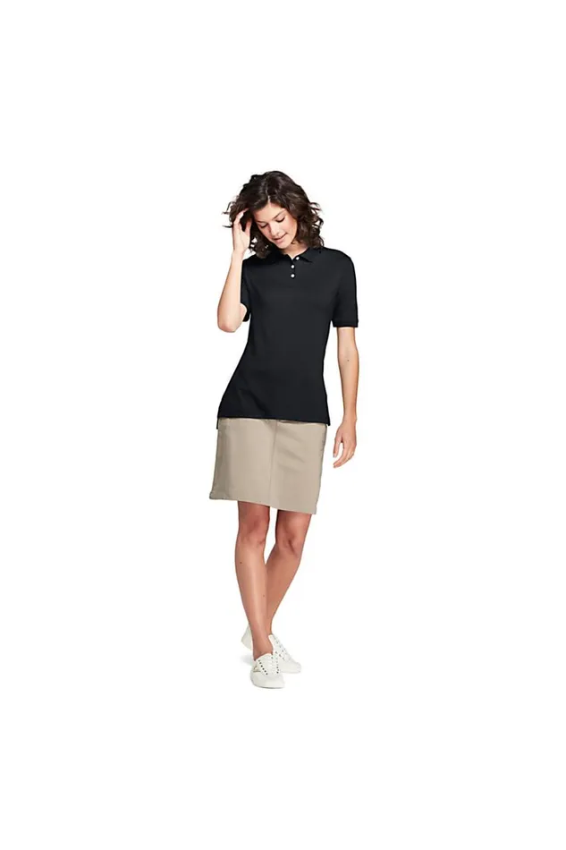 Lands039 End Polo Shirts Women Short Sleeve Interlock Polo Shirt Black