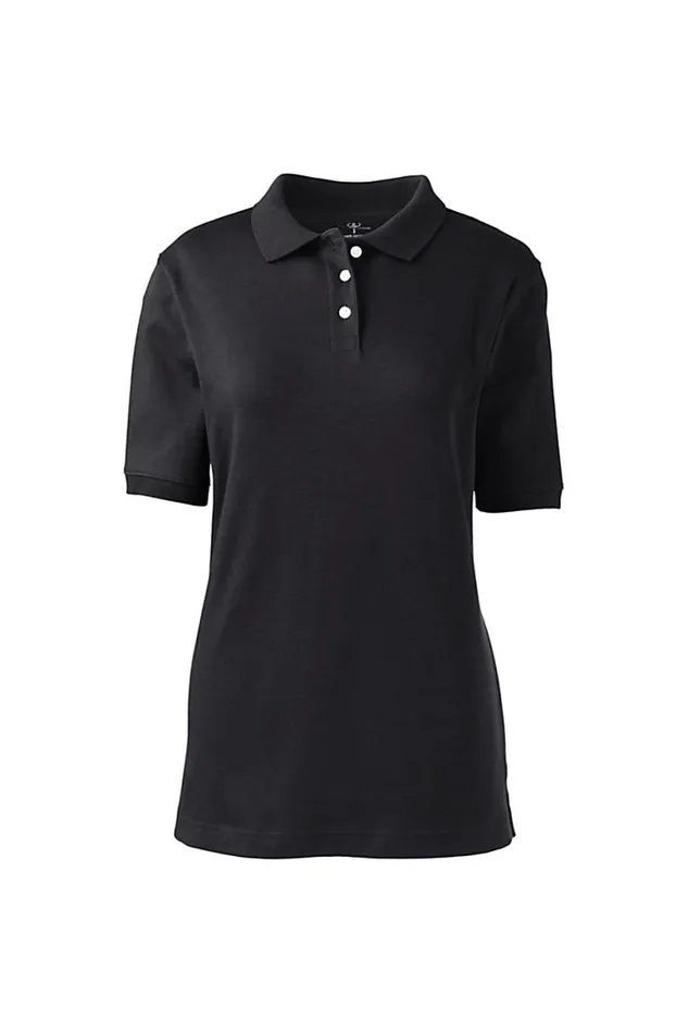 Lands039 End Polo Shirts Women Short Sleeve Interlock Polo Shirt Black
