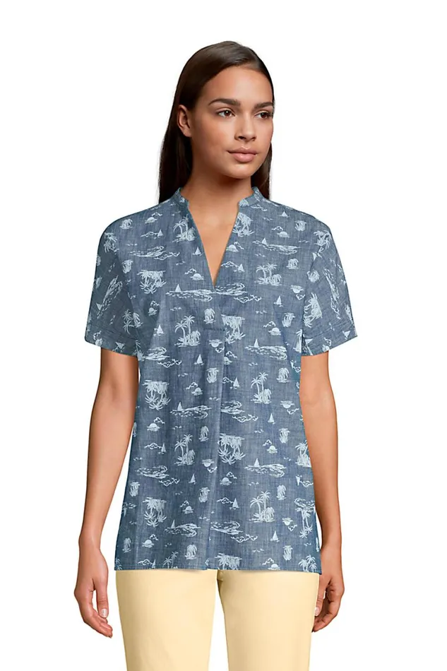 Lands039 End Shirts and Blouses Women Chambray Dolman Short Sleeve Tunic Top Stonewash Blue Scenic Lands039 End Shirts and Blouses Women Chambray Dolman Short Sleeve Tunic Top Stonewash Blue Scenic