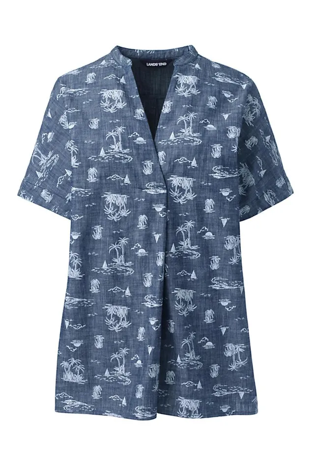 Lands039 End Shirts and Blouses Women Chambray Dolman Short Sleeve Tunic Top Stonewash Blue Scenic Lands039 End Shirts and Blouses Women Chambray Dolman Short Sleeve Tunic Top Stonewash Blue Scenic