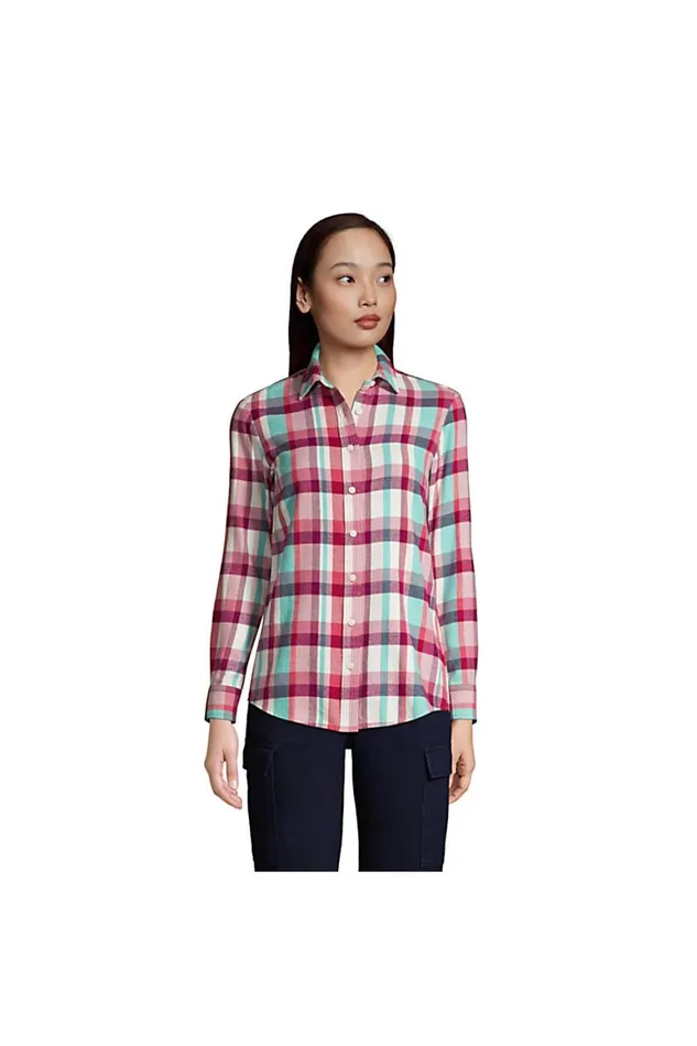 Lands039 End Shirts and Blouses Women Flannel Boyfriend Fit Long Sleeve Shirt Mesa Rose Plaid Lands039 End Shirts and Blouses Women Flannel Boyfriend Fit Long Sleeve Shirt Mesa Rose Plaid