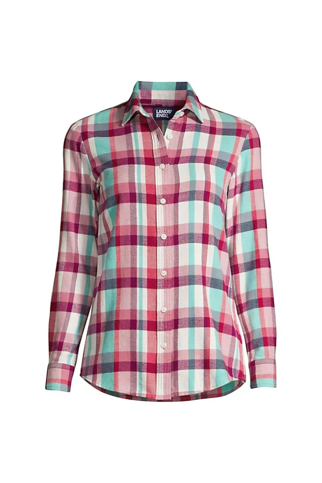 Lands039 End Shirts and Blouses Women Flannel Boyfriend Fit Long Sleeve Shirt Mesa Rose Plaid Lands039 End Shirts and Blouses Women Flannel Boyfriend Fit Long Sleeve Shirt Mesa Rose Plaid