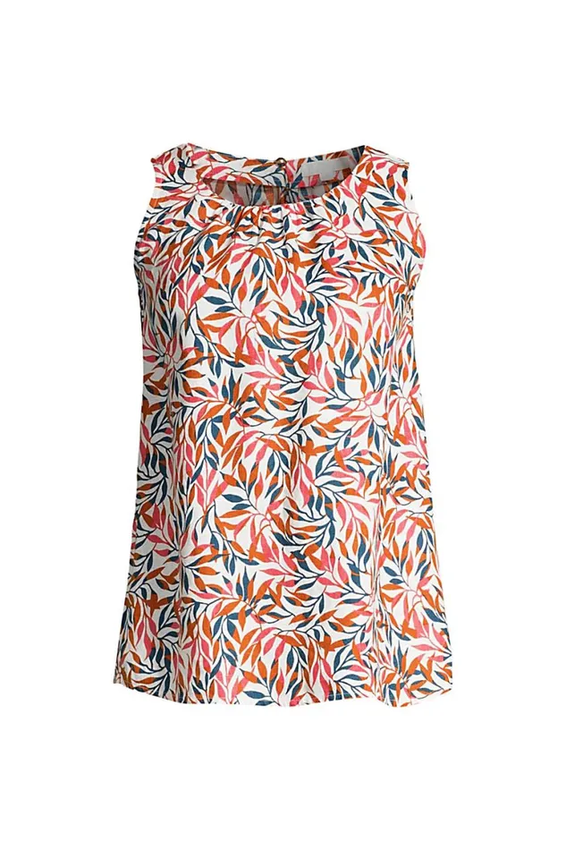 Lands039 End Shirts and Blouses Women Linen Sleeveless Shirt Ivory Multi Dyed Leaves Lands039 End Shirts and Blouses Women Linen Sleeveless Shirt Ivory Multi Dyed Leaves