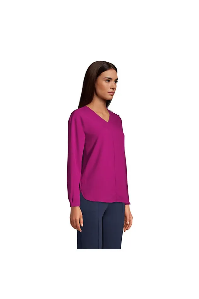 Lands039 End Shirts and Blouses Women Long Sleeve Vneck Button Shoulder Crepe Blouse Harbor Gray Lands039 End Shirts and Blouses Women Long Sleeve Vneck Button Shoulder Crepe Blouse Harbor Gray