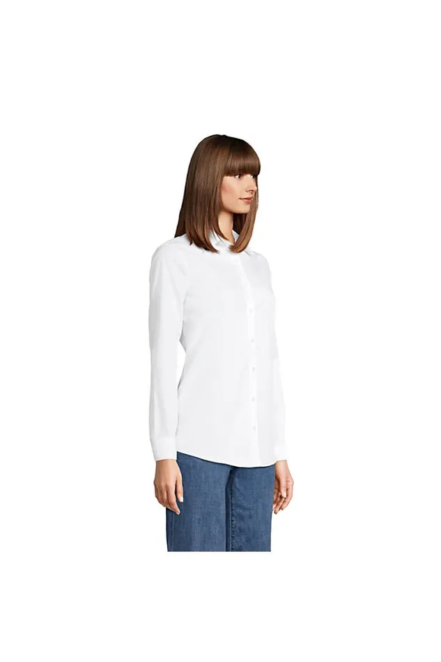 Lands039 End Shirts and Blouses Women No Iron Supima Cotton Long Sleeve Shirt White