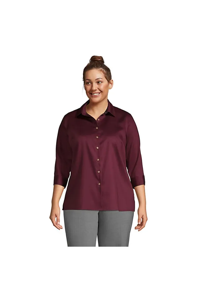 Lands039 End Shirts and Blouses Women Plus Size 34 Sleeve Performance Twill Shirt Burgundy Lands039 End Shirts and Blouses Women Plus Size 34 Sleeve Performance Twill Shirt Burgundy