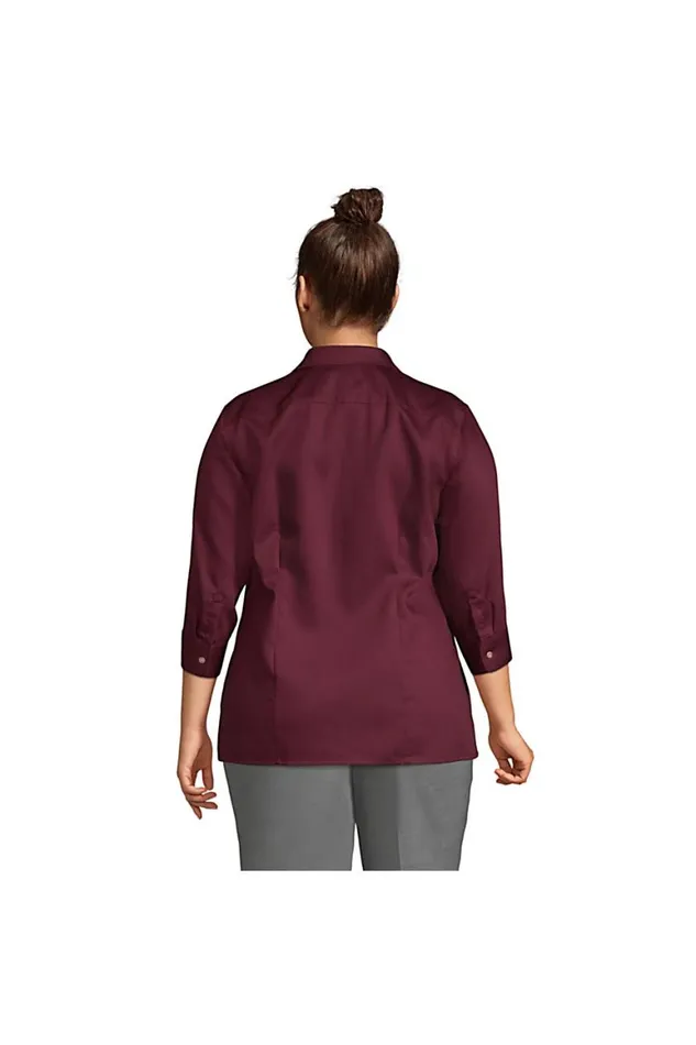 Lands039 End Shirts and Blouses Women Plus Size 34 Sleeve Performance Twill Shirt Burgundy
