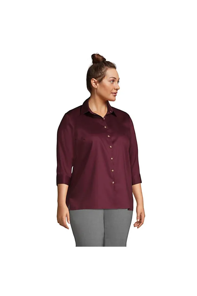 Lands039 End Shirts and Blouses Women Plus Size 34 Sleeve Performance Twill Shirt Burgundy