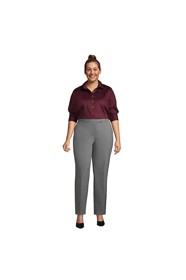 Lands039 End Shirts and Blouses Women Plus Size 34 Sleeve Performance Twill Shirt Burgundy