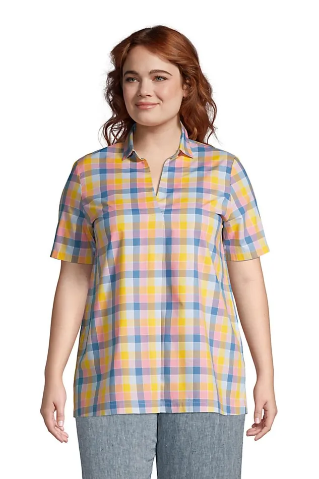 Lands039 End Shirts and Blouses Women Plus Size Cotton Short Sleeve Resort Popover Shirt Multi Check Lands039 End Shirts and Blouses Women Plus Size Cotton Short Sleeve Resort Popover Shirt Multi Check