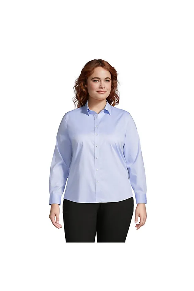 Lands039 End Shirts and Blouses Women Plus Size No Iron Pinpoint Shirt Blue