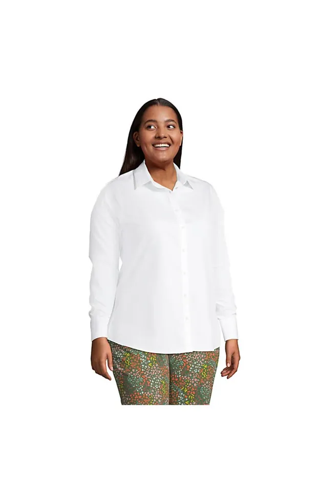 Lands039 End Shirts and Blouses Women Plus Size No Iron Supima Cotton Long Sleeve Shirt White