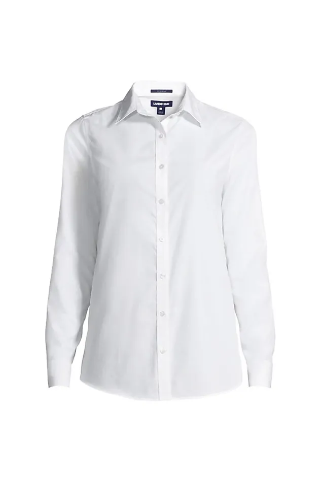 Lands039 End Shirts and Blouses Women Plus Size No Iron Supima Cotton Long Sleeve Shirt White