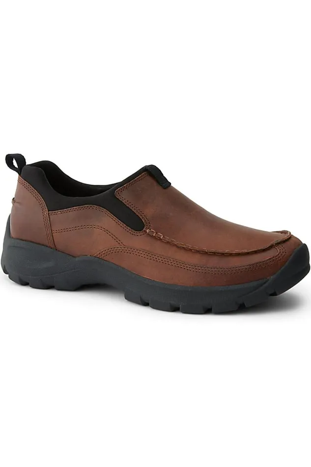 Lands039 End Shoes Men All Weather Suede Leather Slip On Moc Shoes Rich Mahogany Leather