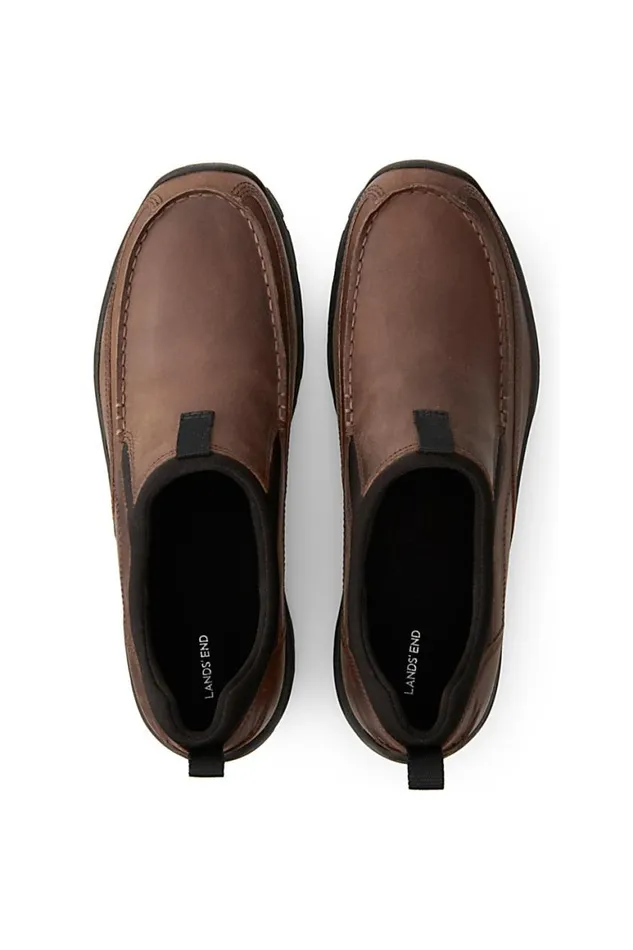 Lands039 End Shoes Men All Weather Suede Leather Slip On Moc Shoes Rich Mahogany Leather