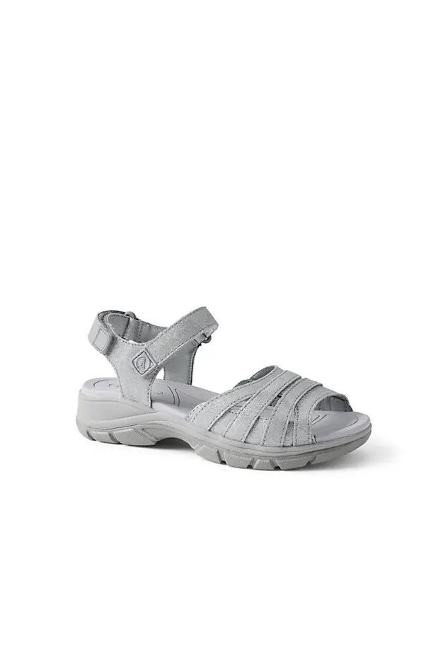 Lands039 End Shoes Women All Weather Walking Sandals Gentle Gray Metallic Suede