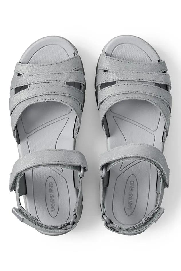 Lands039 End Shoes Women All Weather Walking Sandals Gentle Gray Metallic Suede