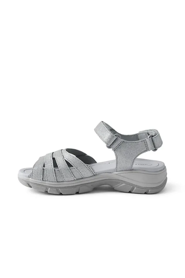 Lands039 End Shoes Women All Weather Walking Sandals Gentle Gray Metallic Suede