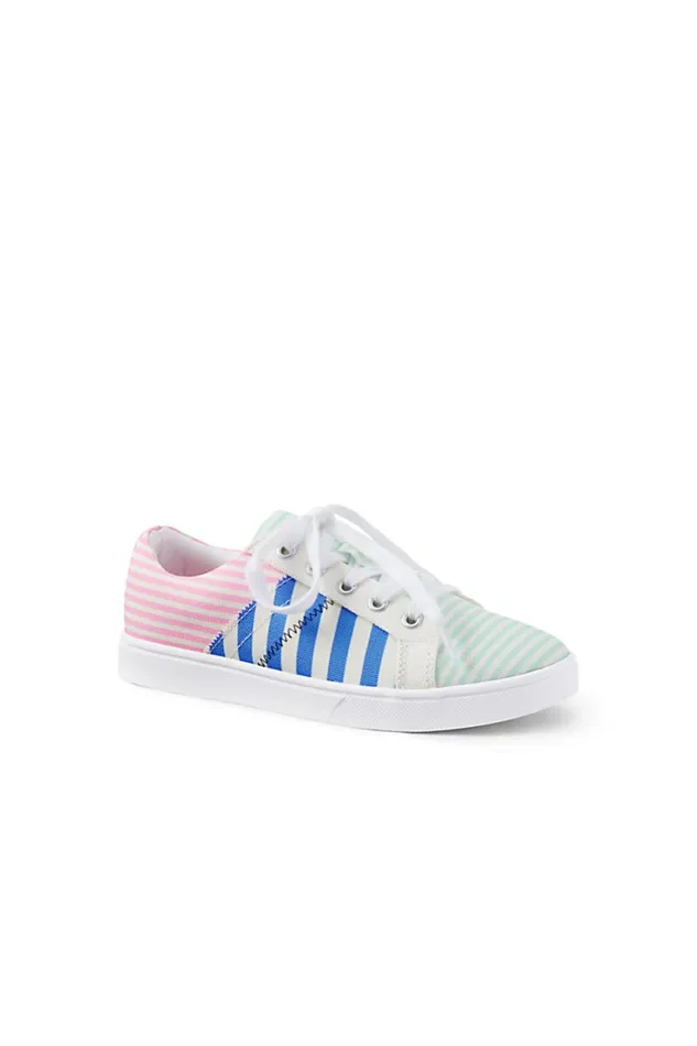 Lands039 End Shoes Women Canvas Sneakers Stripe Mashup