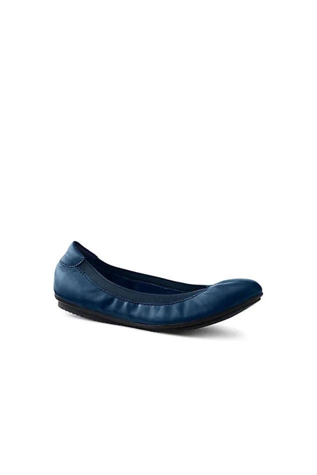 Lands039 End Shoes Women Comfort Elastic Slip On Ballet Flat Shoes Radiant Navy Leather