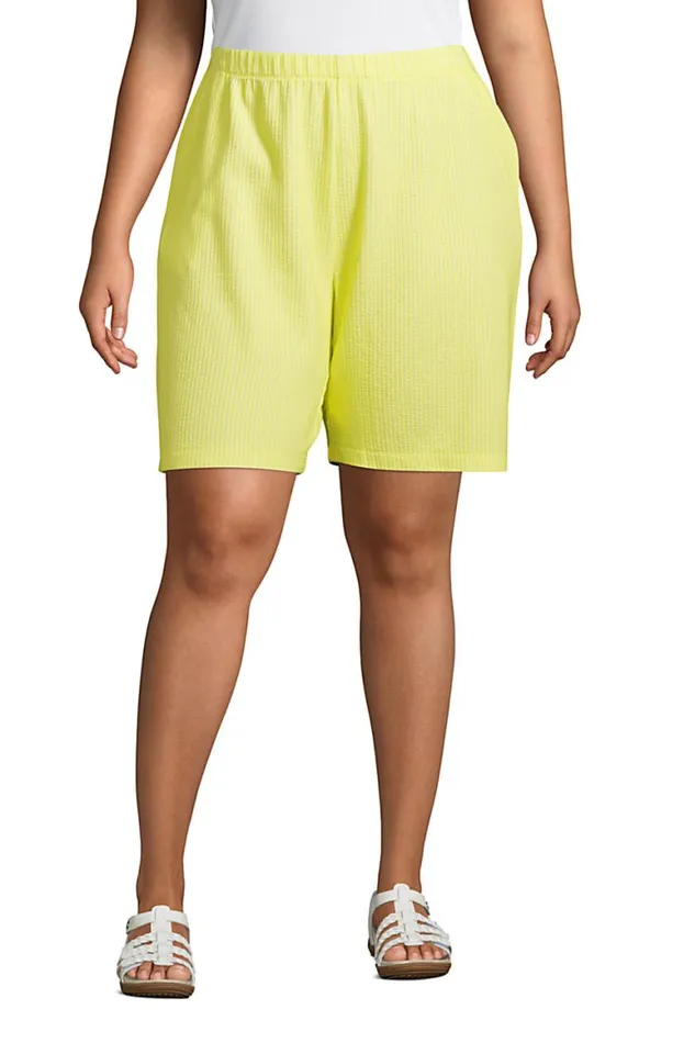 Lands039 End Shorts Women Plus Size Sport Knit High Rise Elastic Waist Pull On Shorts Citron Yellow Seersucker Lands039 End Shorts Women Plus Size Sport Knit High Rise Elastic Waist Pull On Shorts Citron Yellow Seersucker