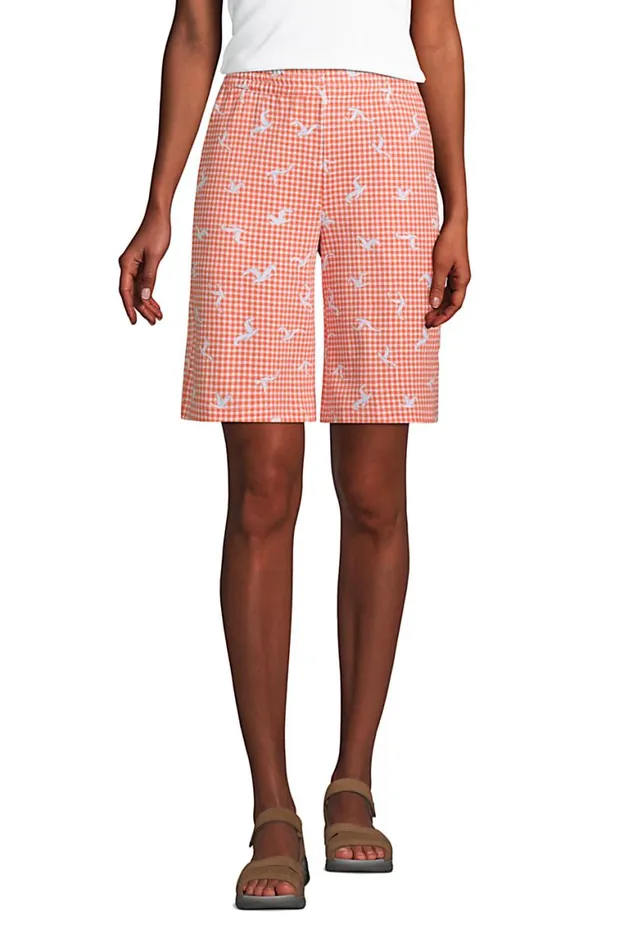 Lands039 End Shorts Women Sport Knit Print High Rise Elastic Waist Pull On 10034 Bermuda Shorts Papaya Orange Seagull Check Lands039 End Shorts Women Sport Knit Print High Rise Elastic Waist Pull On 10034 Bermuda Shorts Papaya Orange Seagull Check