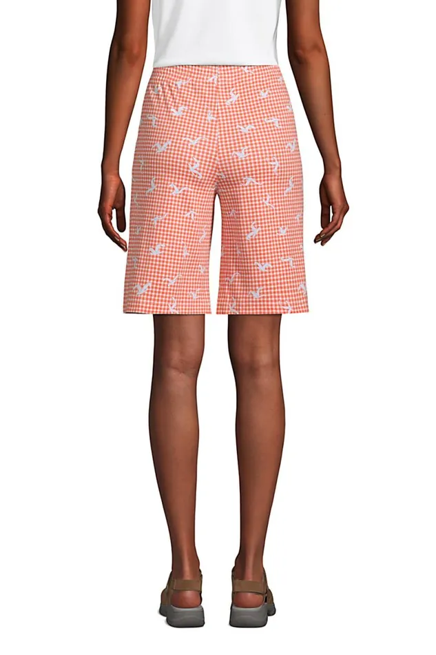 Lands039 End Shorts Women Sport Knit Print High Rise Elastic Waist Pull On 10034 Bermuda Shorts Papaya Orange Seagull Check Lands039 End Shorts Women Sport Knit Print High Rise Elastic Waist Pull On 10034 Bermuda Shorts Papaya Orange Seagull Check