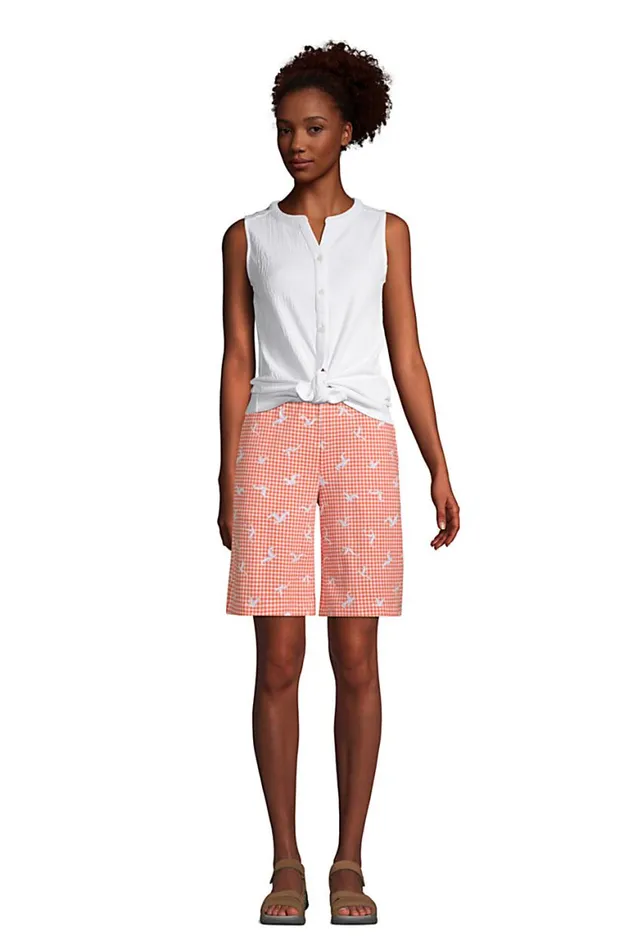 Lands039 End Shorts Women Sport Knit Print High Rise Elastic Waist Pull On 10034 Bermuda Shorts Papaya Orange Seagull Check Lands039 End Shorts Women Sport Knit Print High Rise Elastic Waist Pull On 10034 Bermuda Shorts Papaya Orange Seagull Check