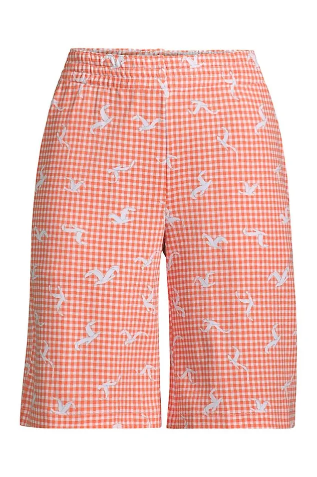 Lands039 End Shorts Women Sport Knit Print High Rise Elastic Waist Pull On 10034 Bermuda Shorts Papaya Orange Seagull Check Lands039 End Shorts Women Sport Knit Print High Rise Elastic Waist Pull On 10034 Bermuda Shorts Papaya Orange Seagull Check
