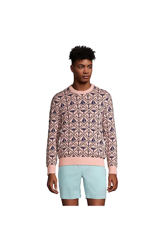 Lands039 End Sweaters Men Cotton Anchor Crewneck Sweater Crisp Peach Anchor Pattern Lands039 End Sweaters Men Cotton Anchor Crewneck Sweater Crisp Peach Anchor Pattern