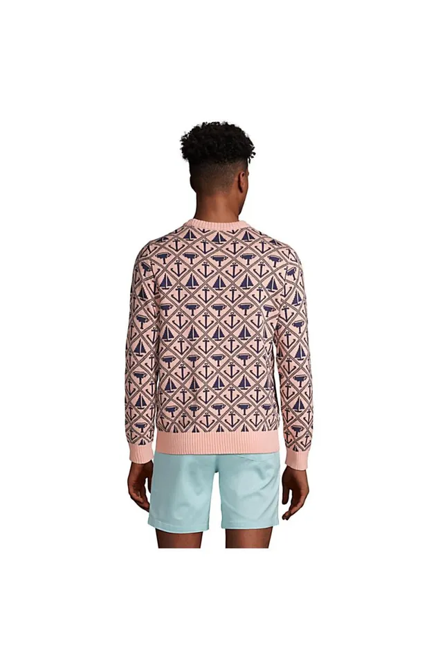Lands039 End Sweaters Men Cotton Anchor Crewneck Sweater Crisp Peach Anchor Pattern Lands039 End Sweaters Men Cotton Anchor Crewneck Sweater Crisp Peach Anchor Pattern