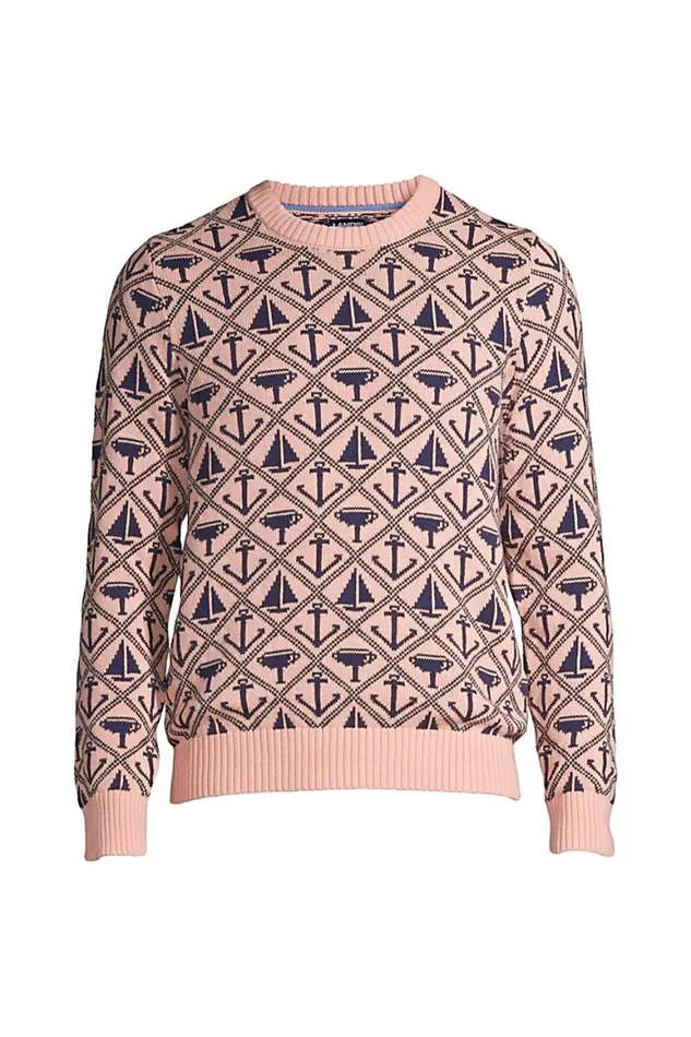 Lands039 End Sweaters Men Cotton Anchor Crewneck Sweater Crisp Peach Anchor Pattern Lands039 End Sweaters Men Cotton Anchor Crewneck Sweater Crisp Peach Anchor Pattern