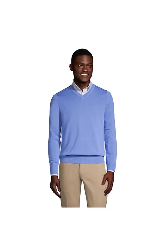 Lands039 End Sweaters Men Cotton Modal Vneck Sweater True Blue