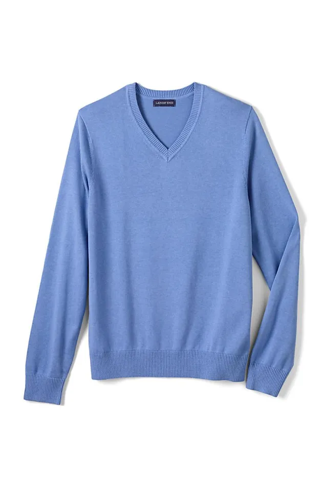Lands039 End Sweaters Men Cotton Modal Vneck Sweater True Blue