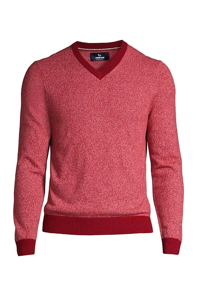Lands039 End Sweaters Men Fine Gauge Cashmere Vneck Sweater Soft Mojave Rose Marl