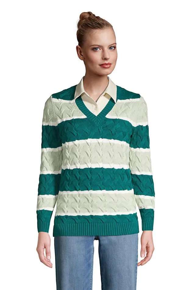 Lands039 End Sweaters Women Cotton Drifter Vneck Sweater 8211 Stripe Jade Emerald Rugby Stripe Lands039 End Sweaters Women Cotton Drifter Vneck Sweater 8211 Stripe Jade Emerald Rugby Stripe