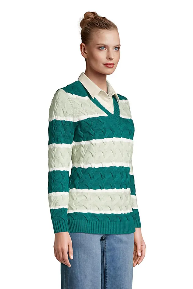 Lands039 End Sweaters Women Cotton Drifter Vneck Sweater 8211 Stripe Jade Emerald Rugby Stripe Lands039 End Sweaters Women Cotton Drifter Vneck Sweater 8211 Stripe Jade Emerald Rugby Stripe