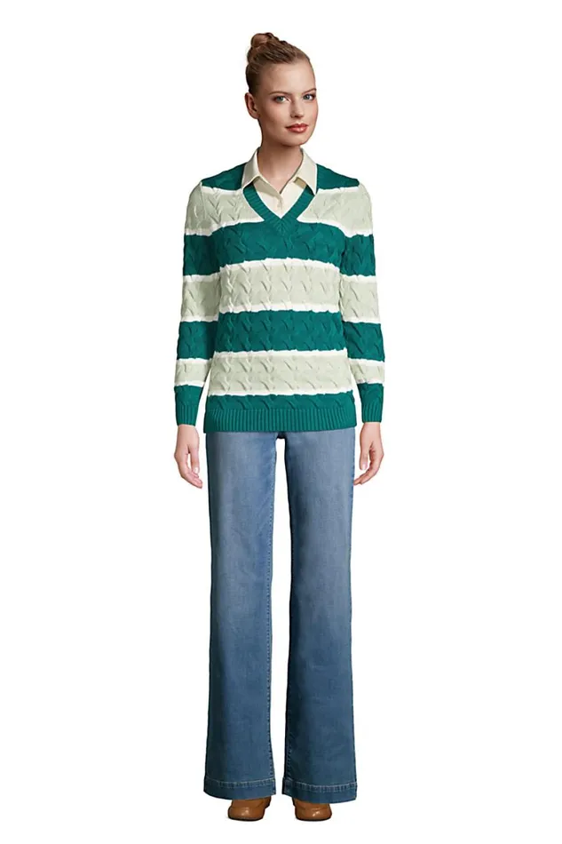 Lands039 End Sweaters Women Cotton Drifter Vneck Sweater 8211 Stripe Jade Emerald Rugby Stripe Lands039 End Sweaters Women Cotton Drifter Vneck Sweater 8211 Stripe Jade Emerald Rugby Stripe