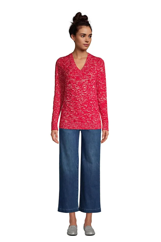 Lands039 End Sweaters Women Cotton Drifter Vneck Sweater Rich Red Marl Lands039 End Sweaters Women Cotton Drifter Vneck Sweater Rich Red Marl