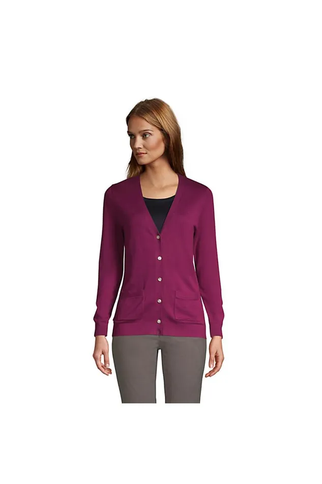 Lands039 End Sweaters Women Cotton Modal Vneck Cardigan Sweater Rubellite