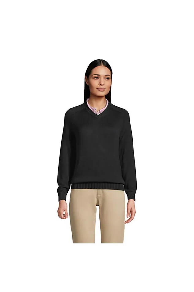 Lands039 End Sweaters Women Cotton Modal Vneck Sweater Black