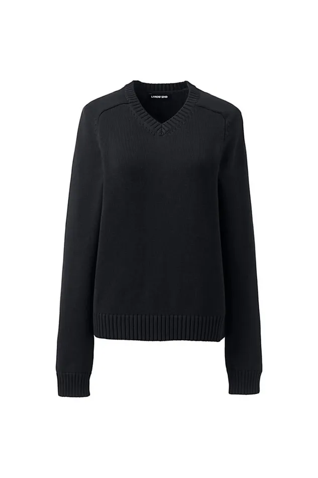 Lands039 End Sweaters Women Cotton Modal Vneck Sweater Black