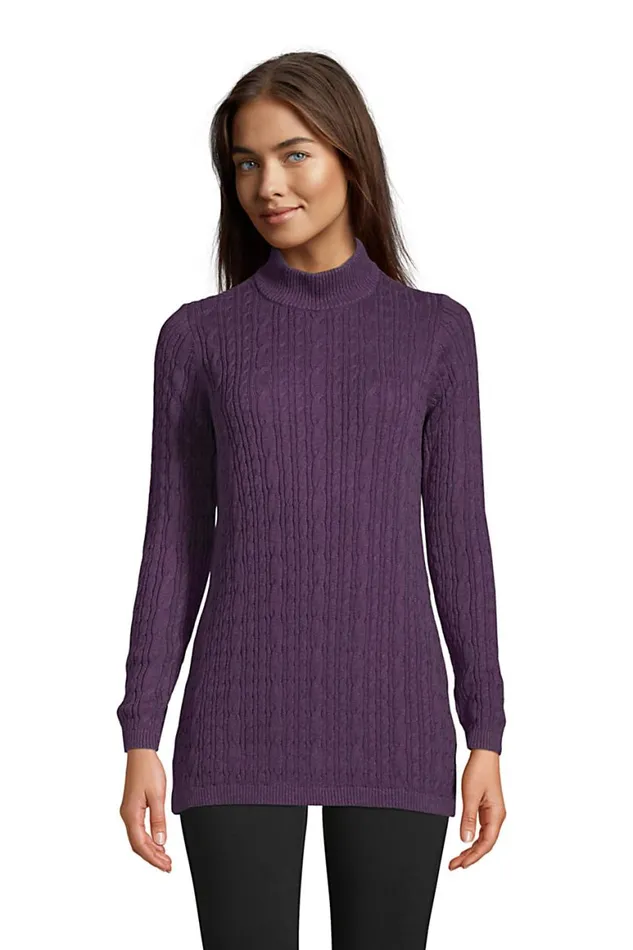 Lands039 End Sweaters Women Fine Gauge Cotton Cable Mock Tunic Sweater Blackberry Shadow Heather Lands039 End Sweaters Women Fine Gauge Cotton Cable Mock Tunic Sweater Blackberry Shadow Heather
