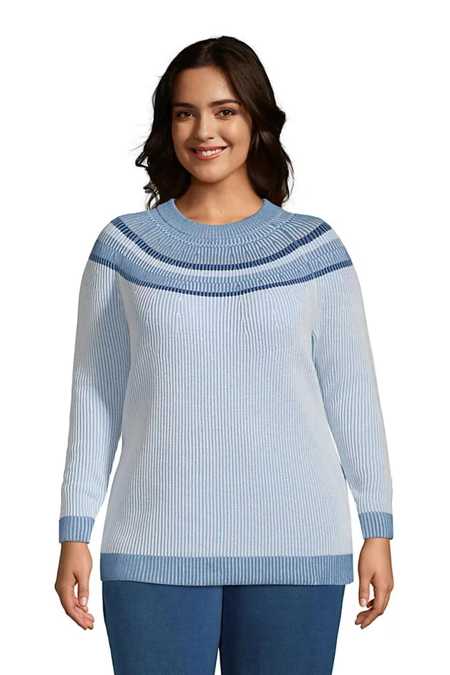Lands039 End Sweaters Women Plus Size Cotton Drifter Shaker Doubled Crew Neck Sweater 8211 Striped Yoke Blue Plaited Placed Stripe Lands039 End Sweaters Women Plus Size Cotton Drifter Shaker Doubled Crew Neck Sweater 8211 Striped Yoke Blue Plaited Placed Stripe