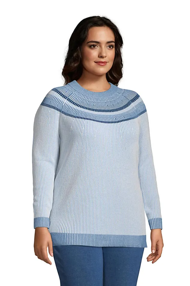 Lands039 End Sweaters Women Plus Size Cotton Drifter Shaker Doubled Crew Neck Sweater 8211 Striped Yoke Blue Plaited Placed Stripe Lands039 End Sweaters Women Plus Size Cotton Drifter Shaker Doubled Crew Neck Sweater 8211 Striped Yoke Blue Plaited Placed Stripe